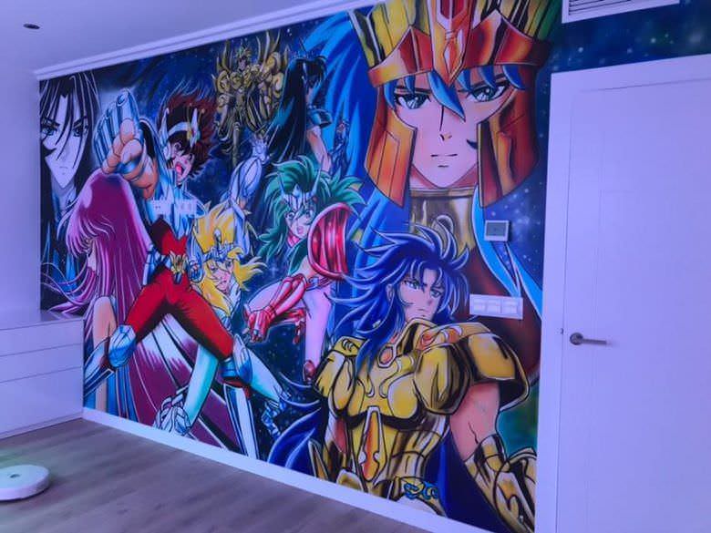 Mural Caballeros del Zodiaco en Habitación