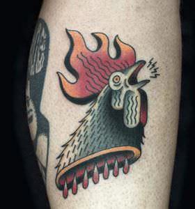 Tatuajes de Animales - Tatuaje neotradicional gallo