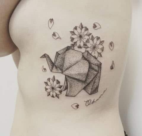 Puntillismo: Tatuaje Elefante de origami