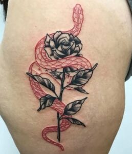 Tatuajes de rosas negras - Tatuaje serpiente y rosa