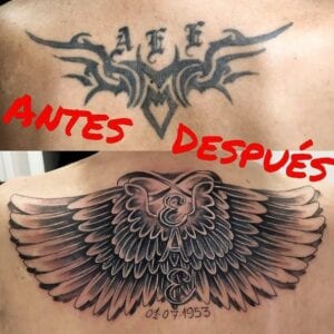 Estudios de Tatuajes en Sevilla - Tattoo cover. Alas en la espalda